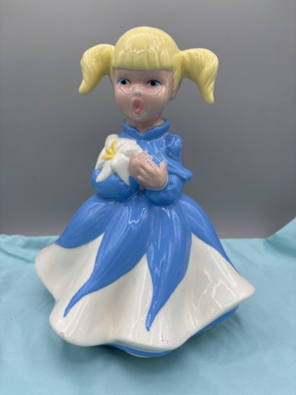 Large 11" Vintage Ceramic Girl In Dress Figurine